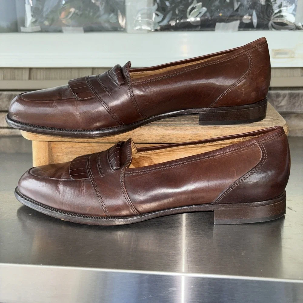 Bostonian Mens Vero Italian Florentine Saddle Brown Slip On 11 M 24752-513 EUC